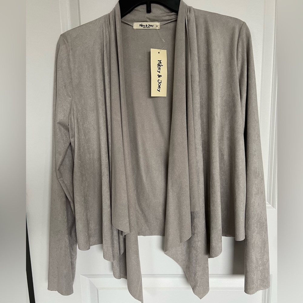 NWT Mikey & Joey Grey Faux Suede Flowy Cardigan Jacket